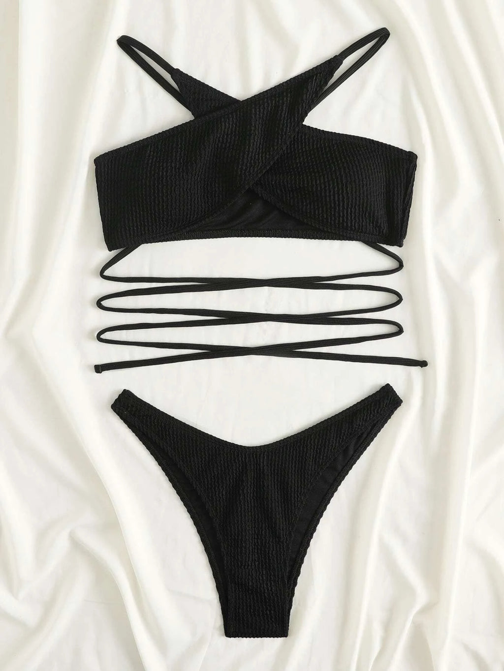 Rib Criss Cross Halter Bikini Swimsuit – Bikini Cove