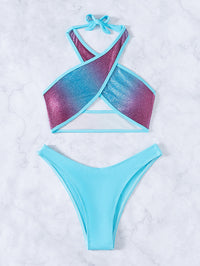 Contrast Binding Criss Cross Bikini Swimsuit