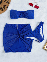 3 Piece Glitter Bandeau Bikini & Twist Beach Skirt